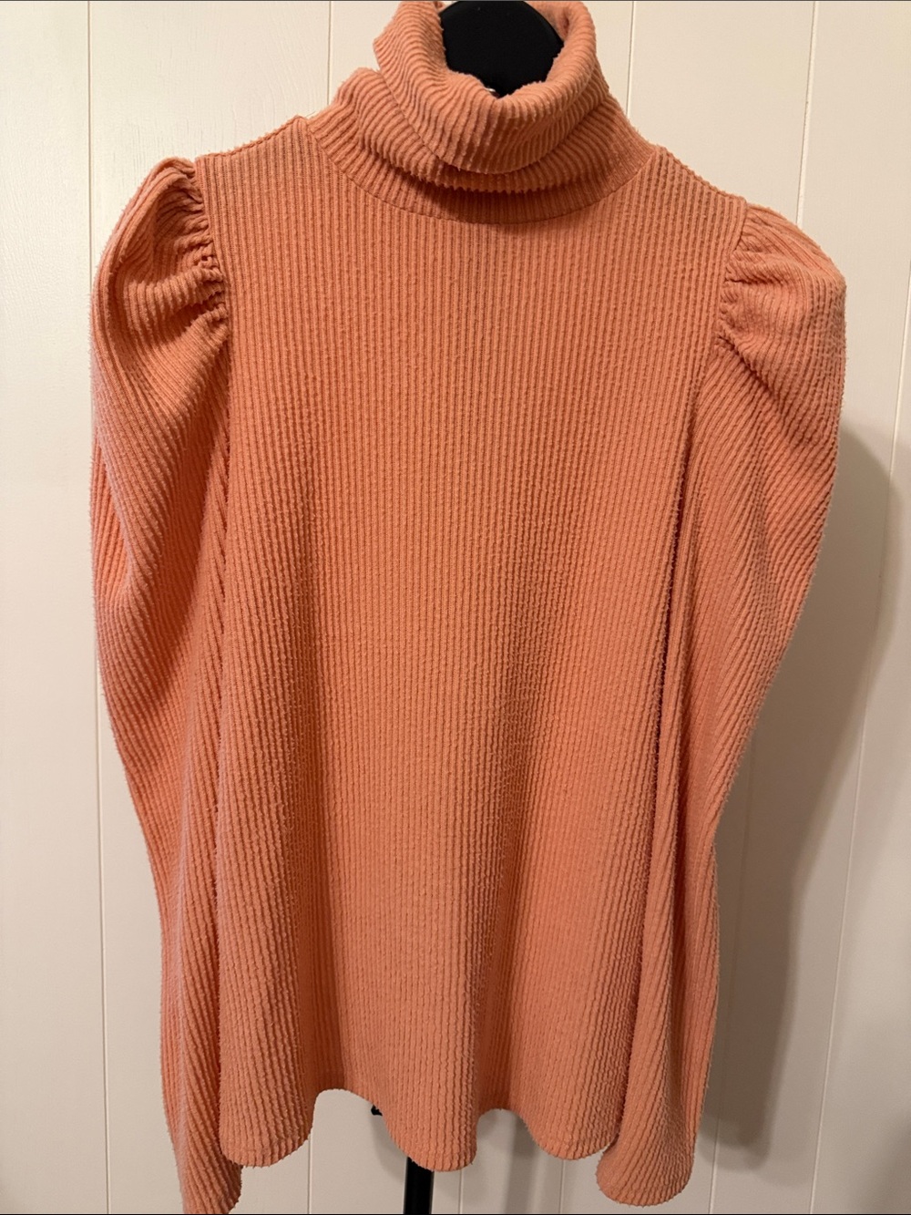 a.n.a Peach Ribbed Turtleneck Sweater with Puff Sleeves